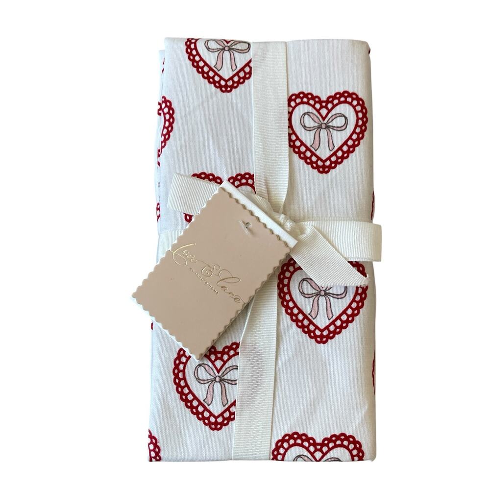 Valentine Heart Cloth Napkins 18x18 Cotton Pink Red White Set of 4 XO Love  NEW